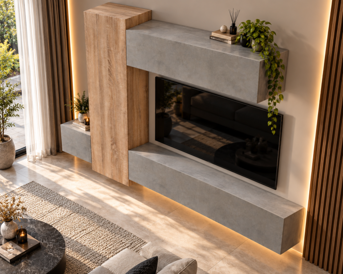 Living MP6 Stejar Sonoma + Gri ciment, Antracit, Alb mat Sonoma+Gri ciment [3]