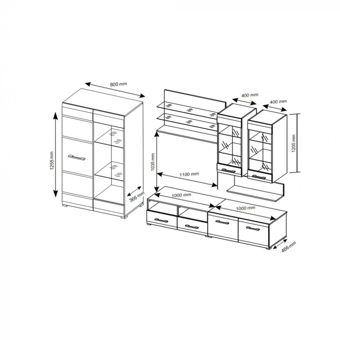 Living Nensi 3 Stejar Auriu+Alb 280x47x200 cm [2]