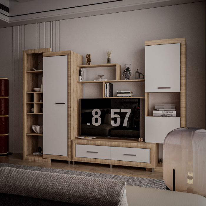 Living Sicilia 267x43x197cm Sonoma + Alb Lucios