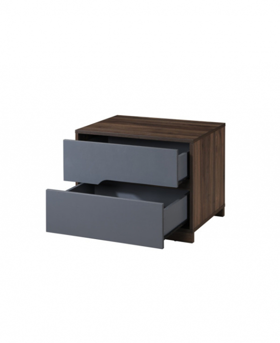 Noptiera Nora cu 2 sertare, culoare Gri + Nuc, 60x45x47cm [4]
