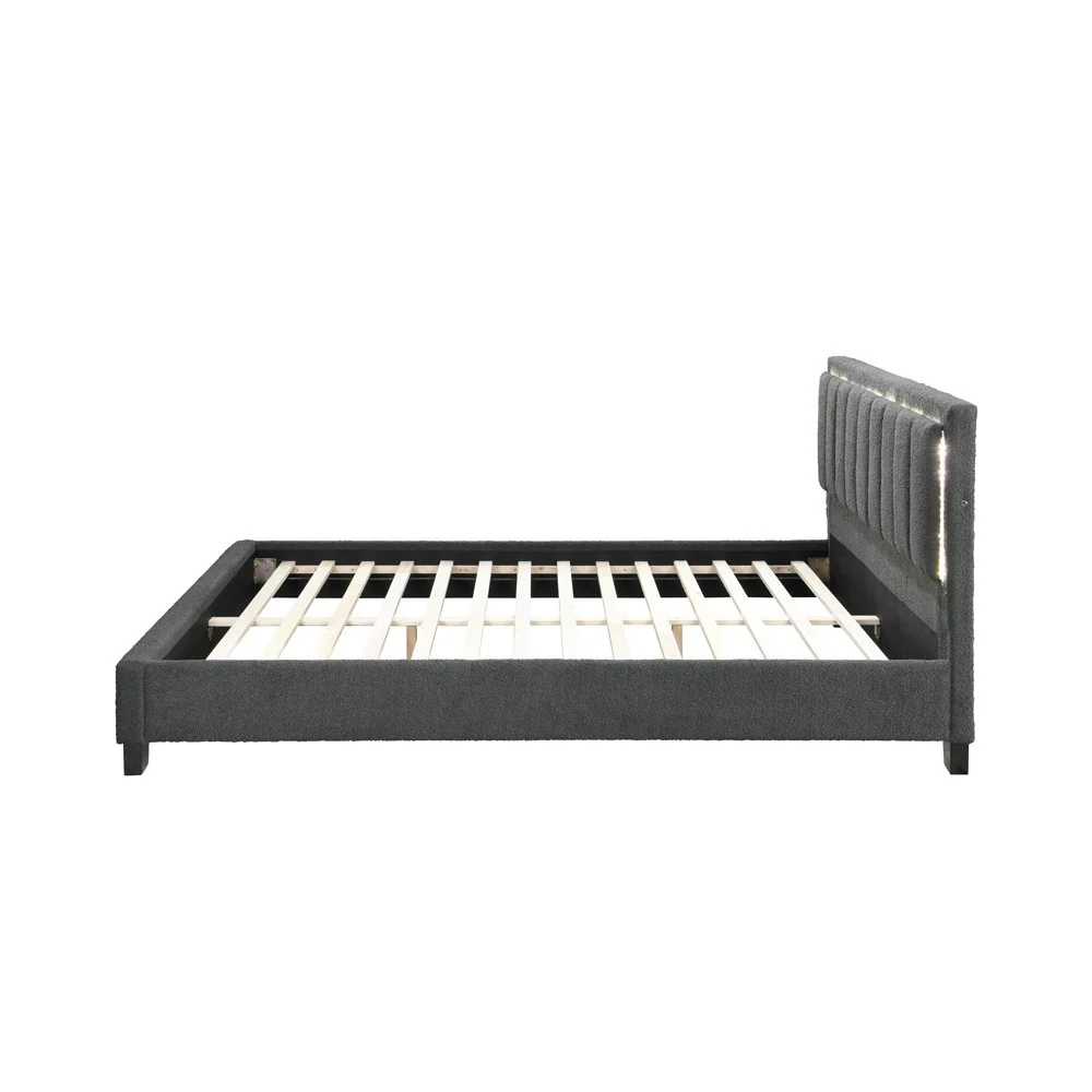 Pat tapitat Comfort 1 cu LED, 140x200, cadru din lemn cu somiera fixa, culoare Gri [3]