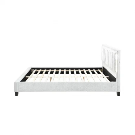 Pat tapitat Comfort 1 cu LED, 160x200, cadru din lemn cu somiera fixa, culoare Crem [4]