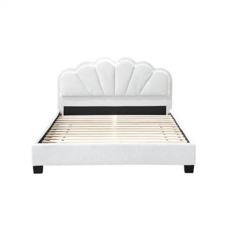 Pat tapitat Comfort 2 cu LED, 140x200, cadru din lemn cu somiera fixa, culoare Crem [5]