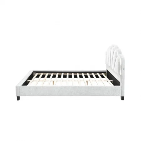 Pat tapitat Comfort 2 cu LED, 140x200, cadru din lemn cu somiera fixa, culoare Crem [6]