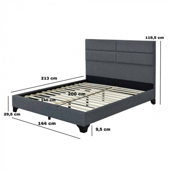 Pat tapitat Houston 140x200cm, suport saltea inclus, culoare Gri [5]