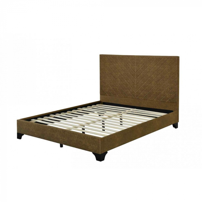 Pat Tapitat Kring 140x200 cm, Suport Saltea Inclus, Culoare Maro [3]