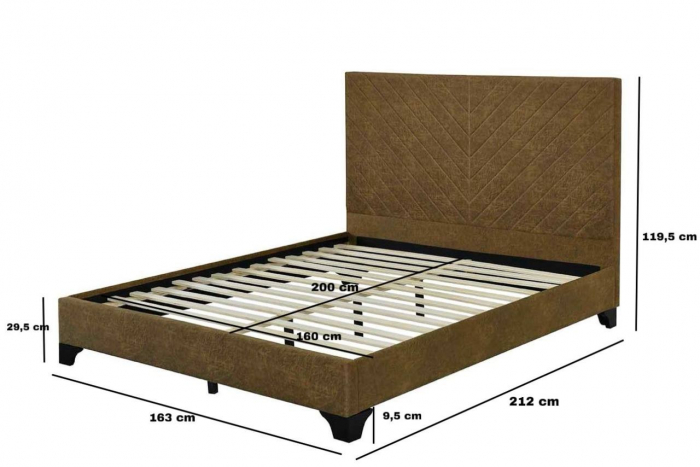 Pat Tapitat Kring 160x200 cm, Suport Saltea Inclus, Culoare Maro [3]