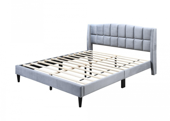 Pat tapitat Maya 2, 140x200, cadru din lemn cu somiera fixa, culoare Gri [4]