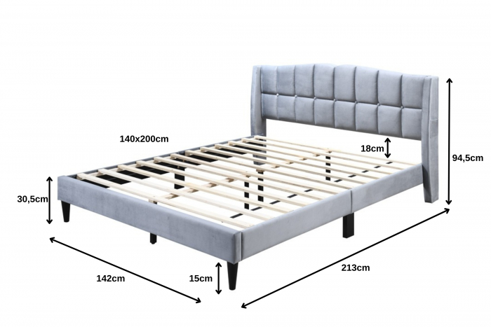 Pat tapitat Maya 2, 140x200, cadru din lemn cu somiera fixa, culoare Gri [5]