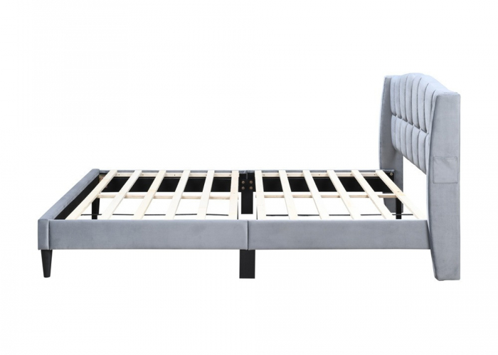 Pat tapitat Maya 2, 140x200, cadru din lemn cu somiera fixa, culoare Gri [3]