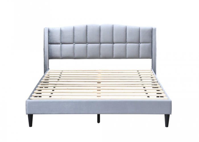 Pat tapitat Maya 2, 140x200, cadru din lemn cu somiera fixa, culoare Gri [2]