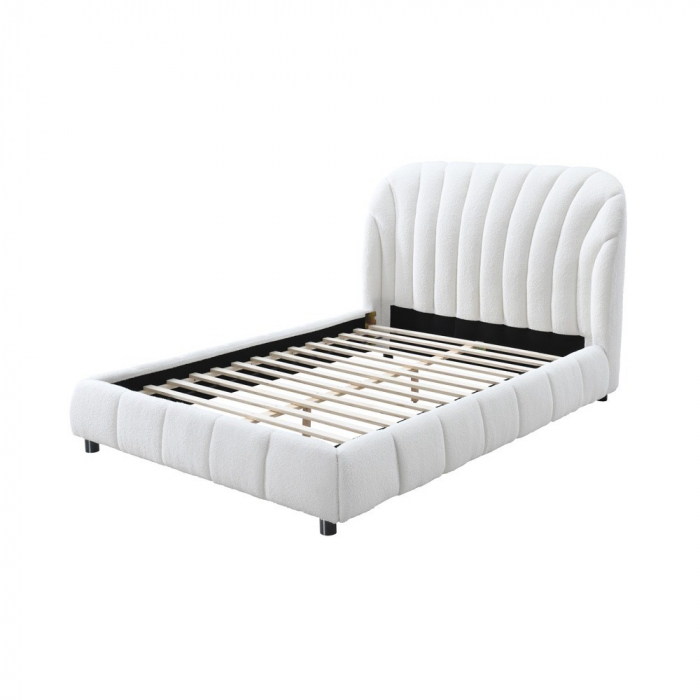 Pat tapitat Milano cu bucle 140x200, cadru din lemn cu somiera fixa, culoare Crem [2]