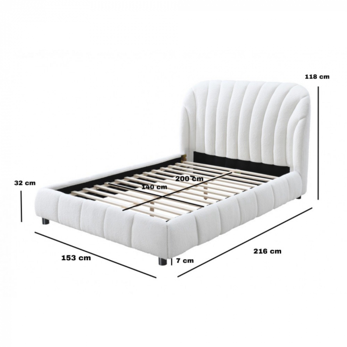 Pat tapitat Milano cu bucle 140x200, cadru din lemn cu somiera fixa, culoare Crem [3]