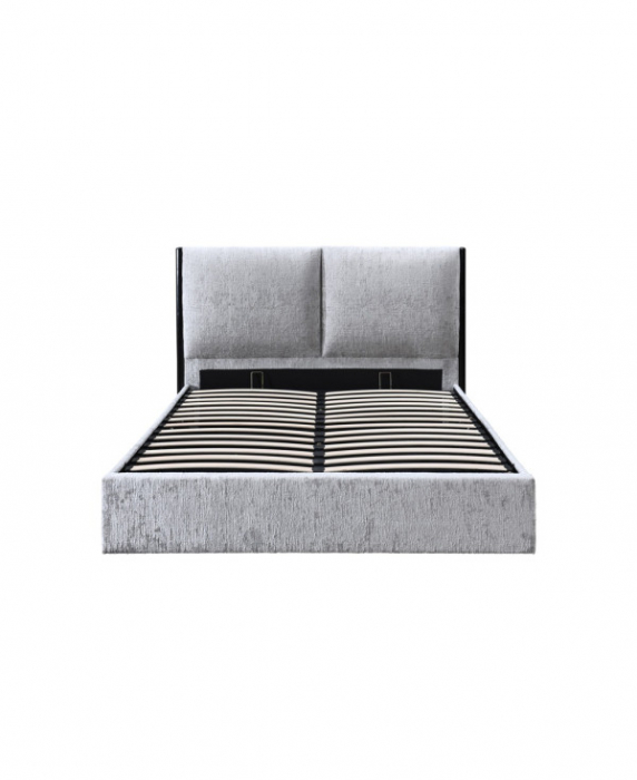Pat tapitat Nordic, 160x200, cu somiera metalica rabatabila si spatiu de depozitare, culoare Gri [5]
