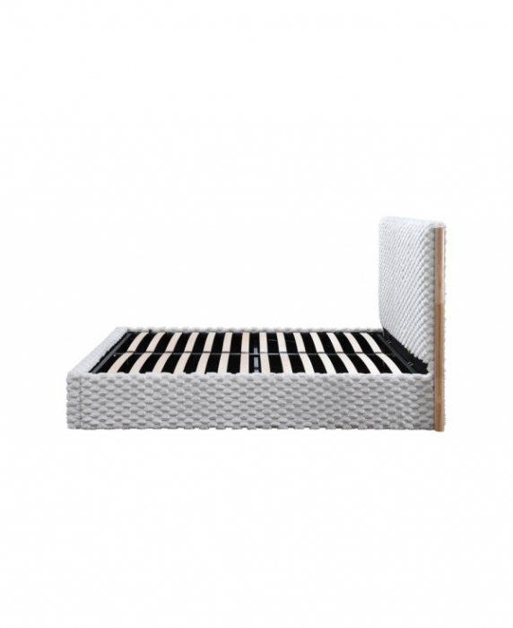 Pat tapitat Nordic cu stofa bucla, 160x200, cu somiera metalica rabatabila si spatiu de depozitare, culoare Bej [8]