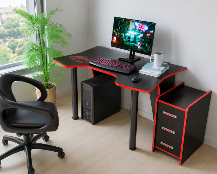 Set birou PC cu noptiera KL 9.1 Wenge Rosu [2]