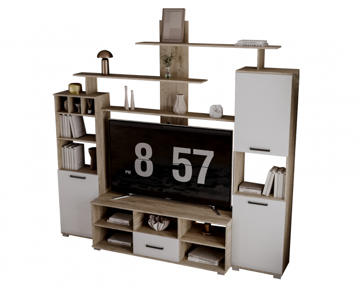 Set Living Geo , 247x45x210 cm, Stejar k002 /Acril Alb [8]