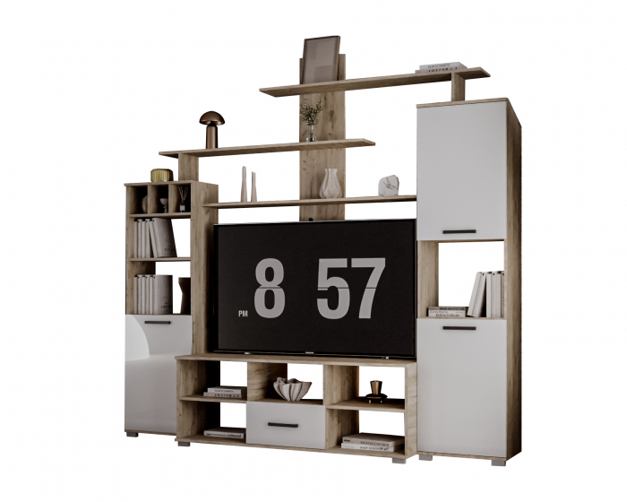 Set Living Geo , 247x45x210 cm, Stejar k002 /Acril Alb [7]