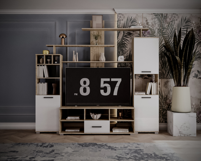 Set Living Geo , 247x45x210 cm, Stejar k002 /Acril Alb [3]