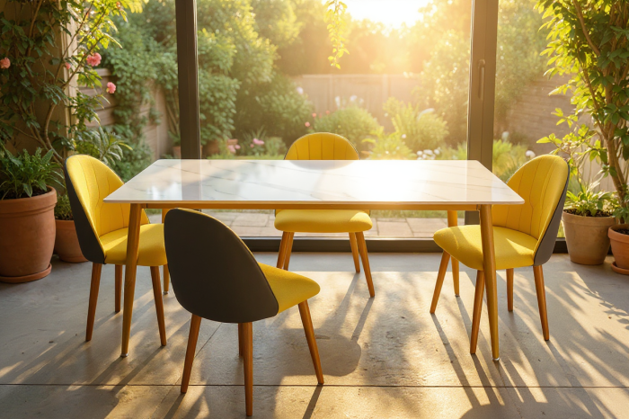 Set masa cu 4 scaune HA02 Gri Galben 160x80x74 cm [4]