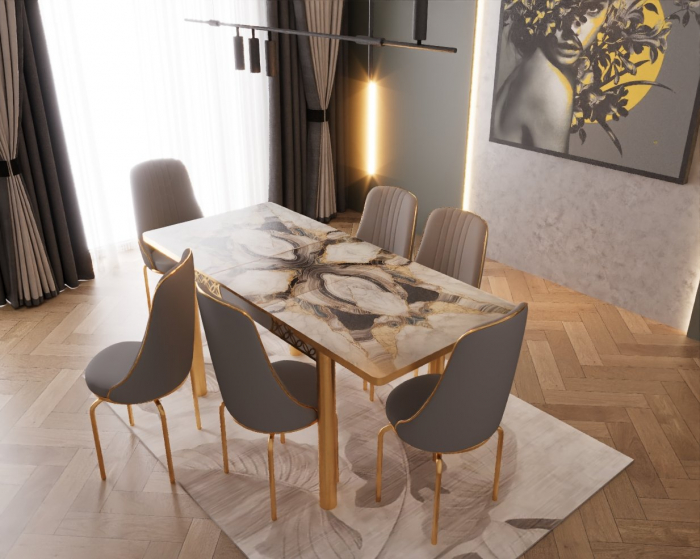 Set masa extensibila cu 6 scaune Lux Culoare GRI [3]