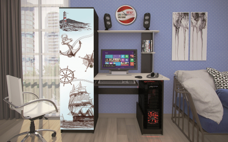 MOBILIER BIROU - Birou KC001, 134/50/168 cm, Wenge+Mesteacan Fotoamprenta