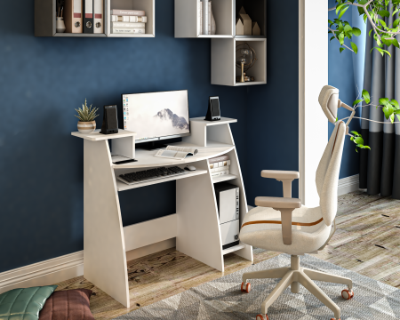 MIC MOBILIER - Birou Pc Skm-4 Ro, 123x50x77 cm, Alb