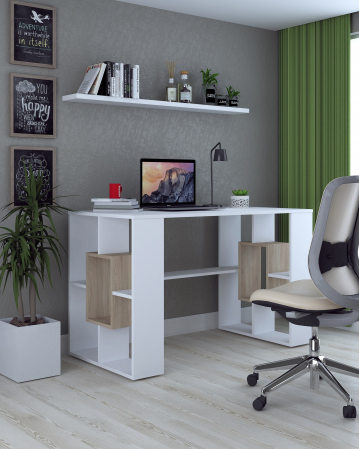 MOBILIER BIROU - Birou Tip III Ro - Alb + Sonoma