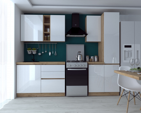 MOBILIER BUCATARIE - Bucatarie Chelsea 2m, 200x60x215 cm, Stejar K003/Alb