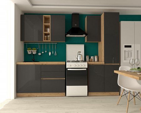 MOBILIER BUCATARIE - Bucatarie Chelsea 2m, 200x60x215 cm, Stejar K003/Antracit