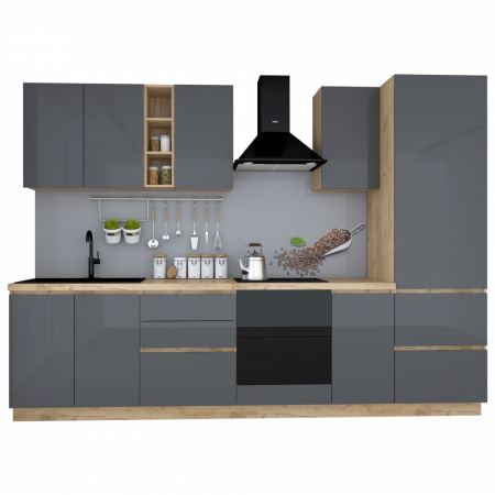 Bucatarie Chelsea 3m, 300x60x215 cm, Stejar K003/Antracit [2]