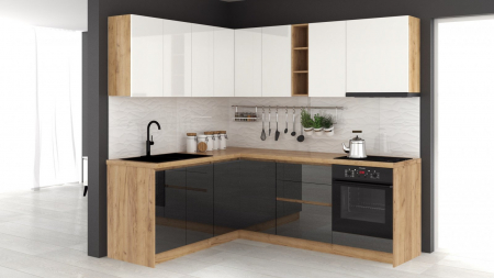 MOBILIER BUCATARIE - Bucatarie colt Chelsea V1, Alb+Gri antracit