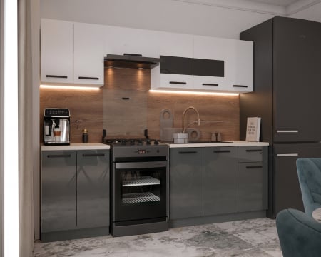 Bucatarie Daria, 240x60x200cm, Alb+Antracit [1]