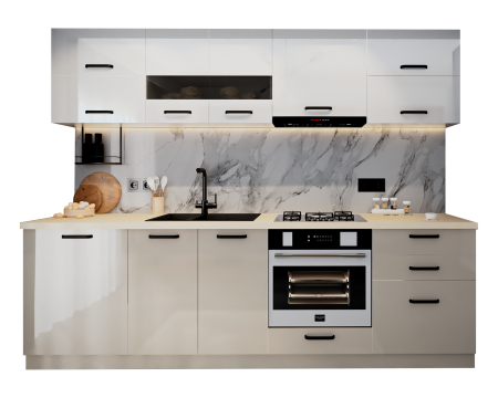 Bucatarie Daria MDF, V1 260x60x200cm, Alb+Cappuccino [4]