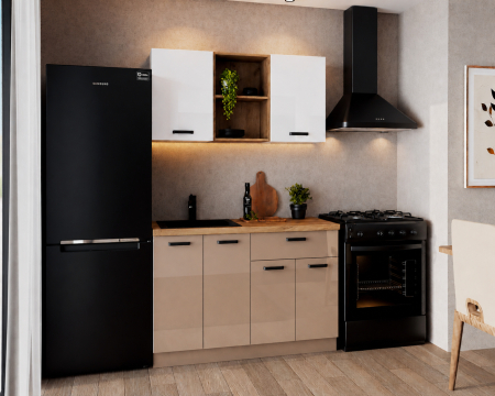 Bucatarii - Bucatarie Daria MDF V1, 120x60x200cm, Alb lucios+Cappuccino