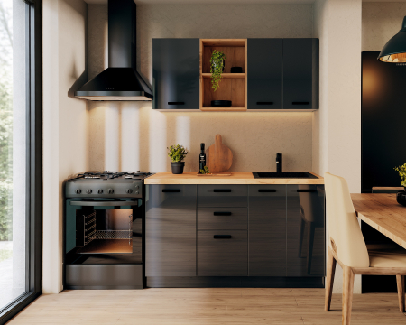 Bucatarii - Bucatarie Daria MDF V1, 140x60x200cm, Acril Antracit