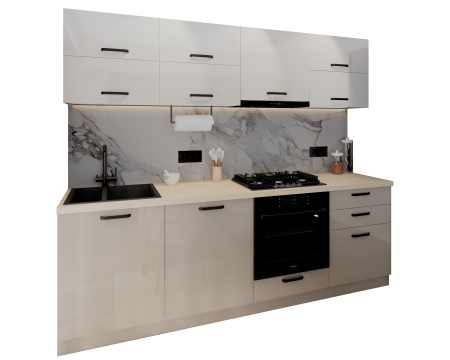 Bucatarie Daria V2, 240x60x200cm, Alb+Cappuccio [3]