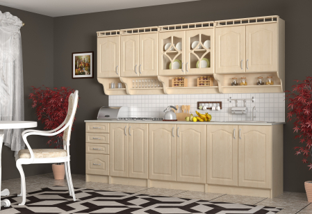 Bucatarii - Bucatarie Korona Mebel MDF 2.6m Mesteacan, Blat Intreg