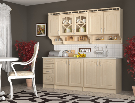 Bucatarii - Bucatarie Korona Mebel MDF 2m, 200x60x200 cm, Mesteacan