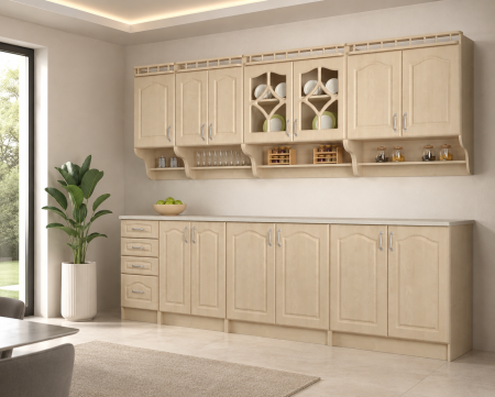 Bucatarii - Bucatarie Korona Mebel MDF Mesteacan cu blat intreg 260x60x200 cm