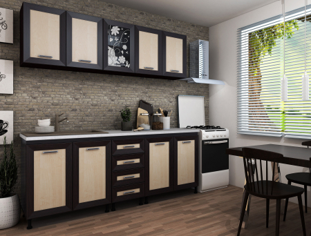 Bucatarii - Bucatarie Magda 200X60X200, Wenge + Mesteacan