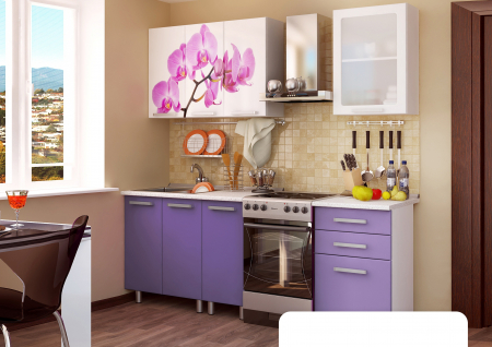 Bucatarii - Bucatarie MDF Famp Orhidee, 160x60x200 cm, Alb + Mov