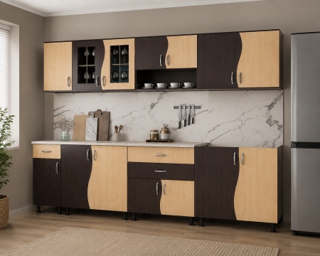 MOBILIER BUCATARIE - Bucatarie Paula S Wenge Mesteacan 260x60x200cm