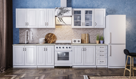 Bucatarii - Bucatarie Provence MDF 2.6m Alb Fibrat, Blat Intreg