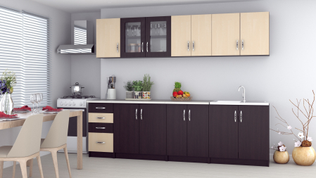 MOBILIER BUCATARIE - Bucatarie Venus Ro 2.6m, Wenge + Mesteacan
