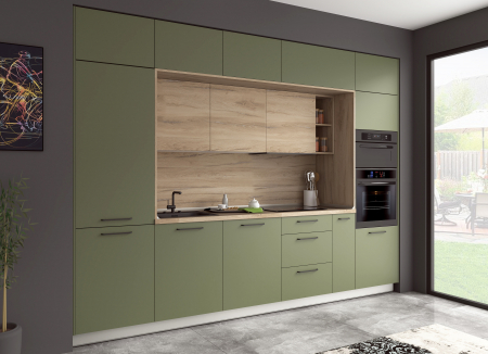 Bucatarii - Bucatarie Verde Mat, 324x60x252 cm, Alb/Verde