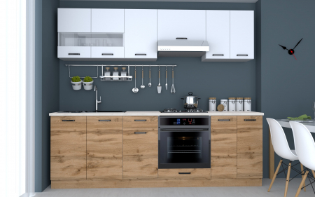 Mobila bucatarie - Bucatarie Vio   2.4m Stejar k003 + Alb