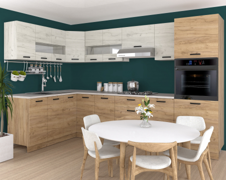 MOBILIER BUCATARIE - Bucatarie Vio Pe Colt, Stejar K003+K001
