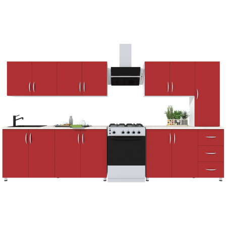 Bucatarie Yustina rosu sidefat, 280x43x189cm [3]