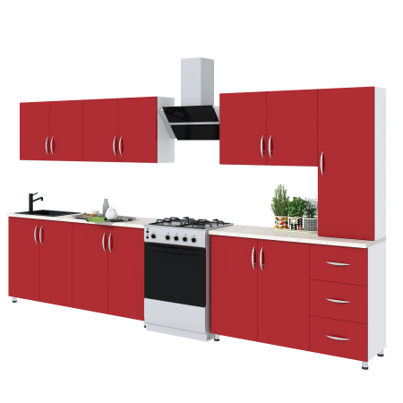 Bucatarie Yustina rosu sidefat, 280x43x189cm [2]